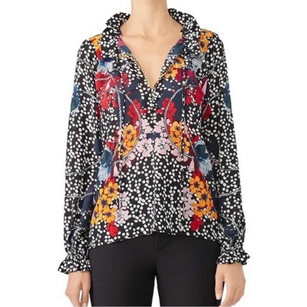 SALONI Ali Printed 100% Silk Long Sleeve Top US 4